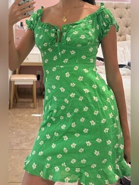 Urban Outfitters Green Ruffled Off-Shoulder Mini Dress